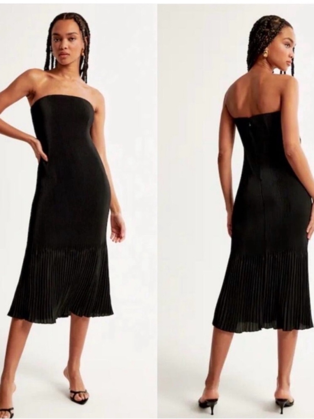 Abercrombie & Fitch Black Strapless Fringe Midi Dress